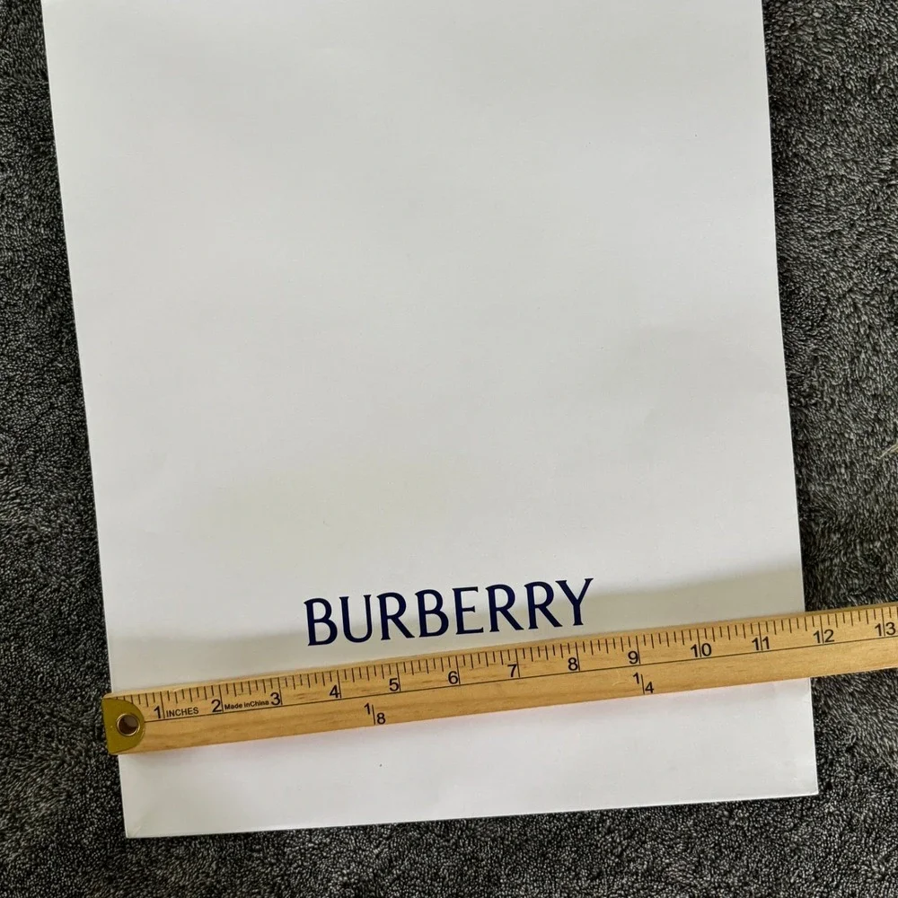 Burberry White Paper Shopping Bag Navy Logo Woven Rope Handles 12x16.5x4